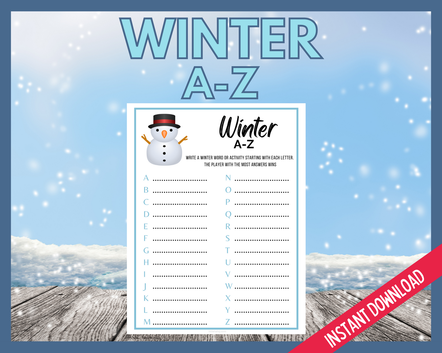 Winter A-Z Game Printable