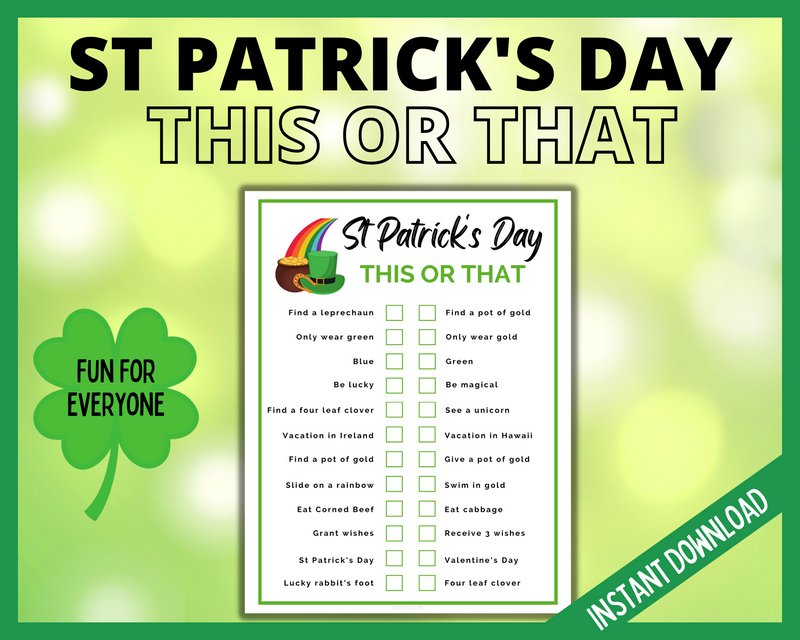 St Patricks Day This or That, would you rather printable game