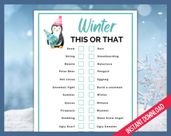 Winter Would you rather printable game