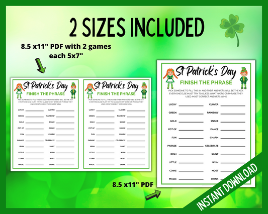 St Patricks Day Finish the Phrase printable game