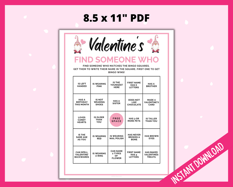 Valentines Day Find Someone Who Game Pink