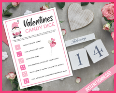 Valentines Candy Dice Game Printable Pink