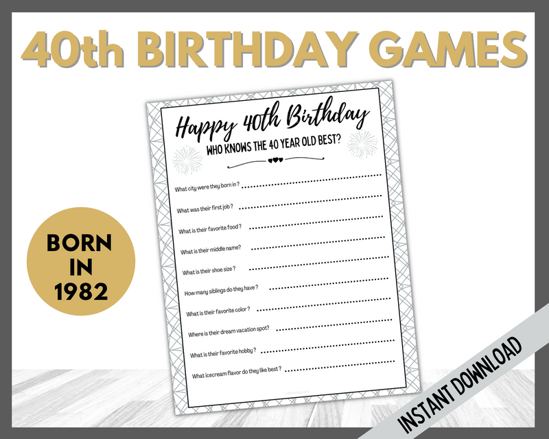 Who knows the 40 year old best, 40th birthday party games printable