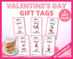 Pink Gnome Valentines Day gift tags