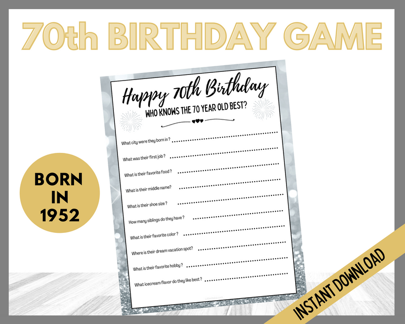 Who knows the 70 year old best, 70th birthday games printable