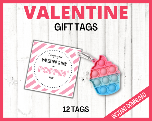 Valentines Day Pop It Gift Tag Pink Stripes