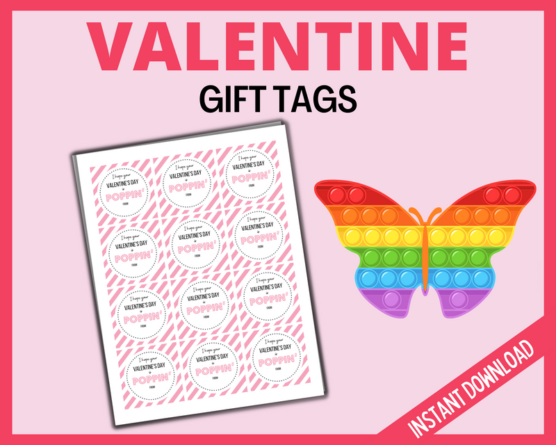 Pink stripe poppin valentines gift tag favor
