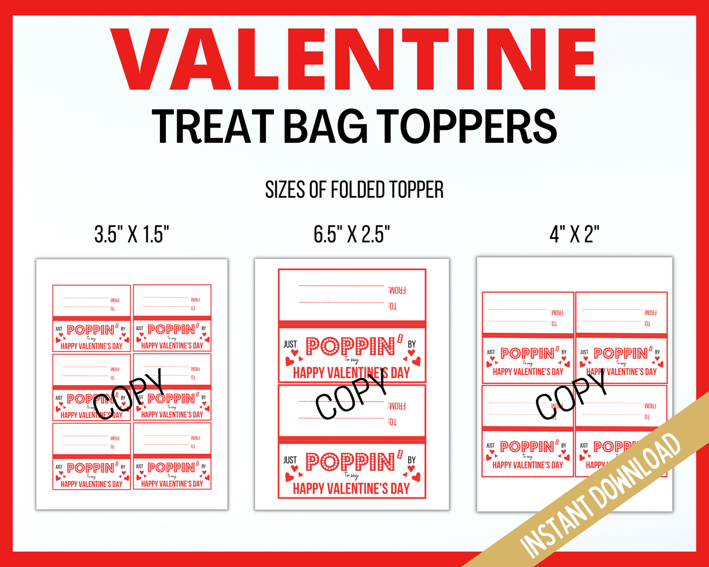 Valentines day Printable treat bag topper