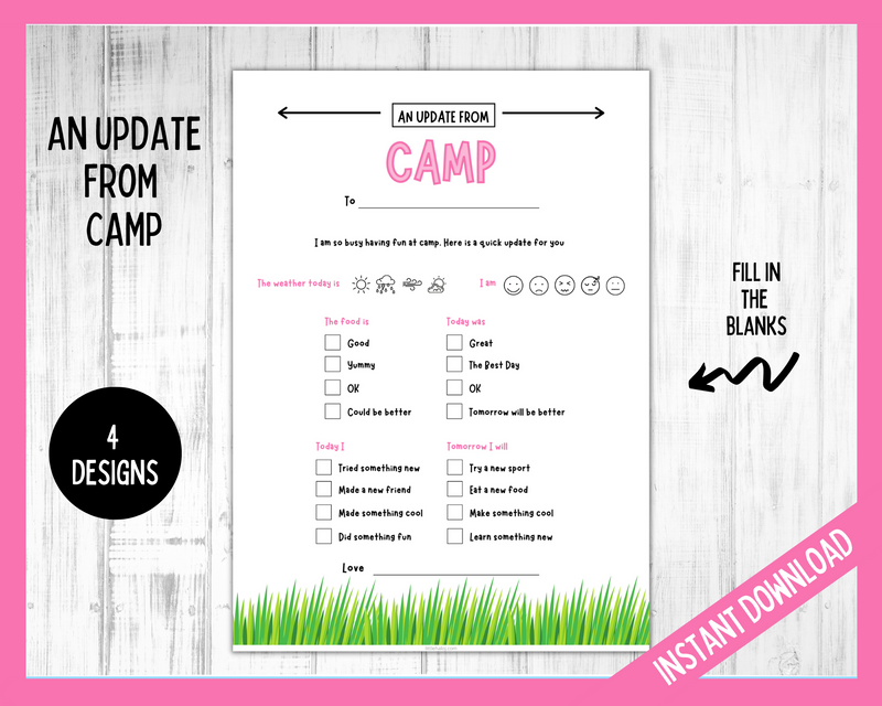 Pink summer camp letter printable