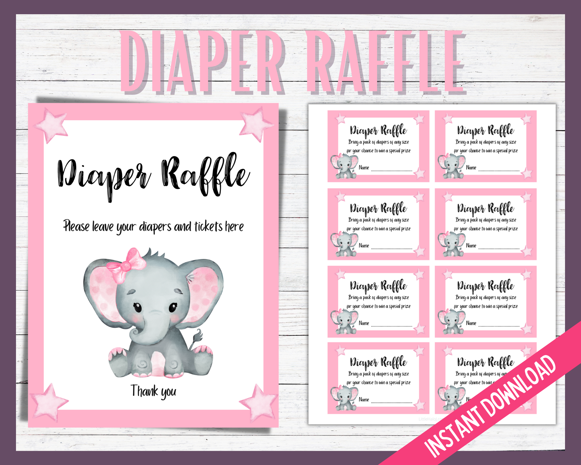 Diaper Raffle - Pink Elephant | LittleHaloJ diaper-raffle-pink-elephant-littlehaloj