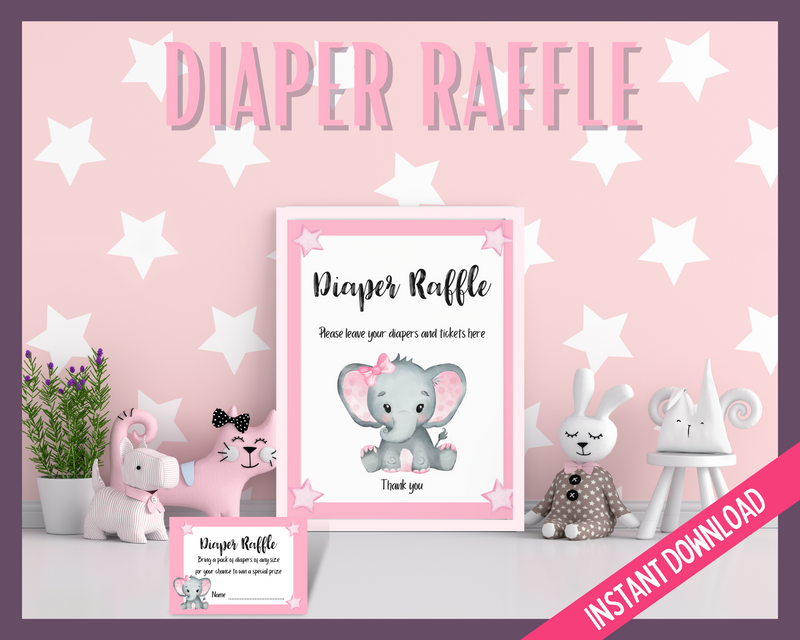 Diaper Raffle Tickets pink Elephant