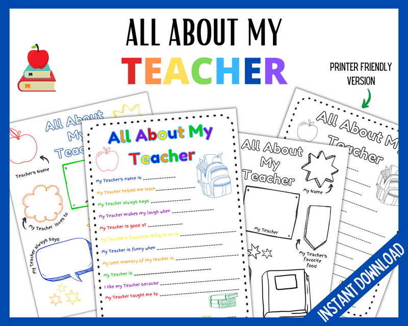 All about my teacher letter printable