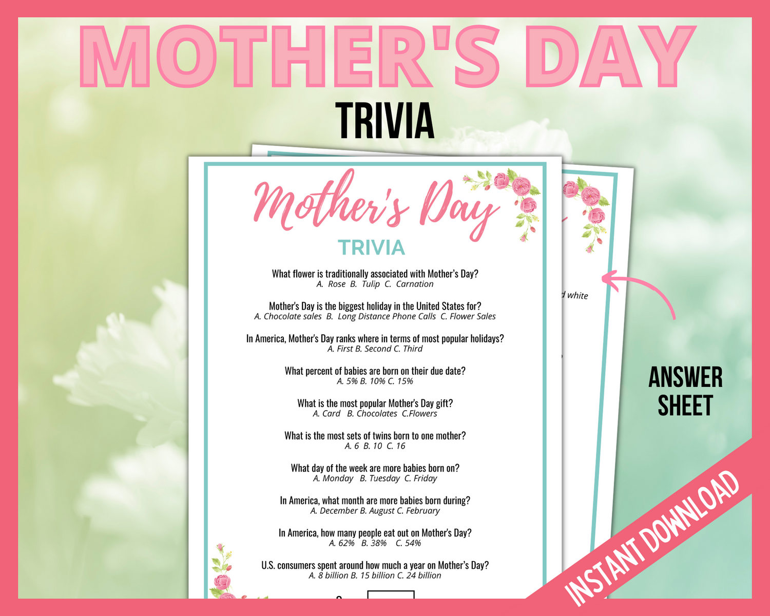 Mothers Day Trivia Printable Game