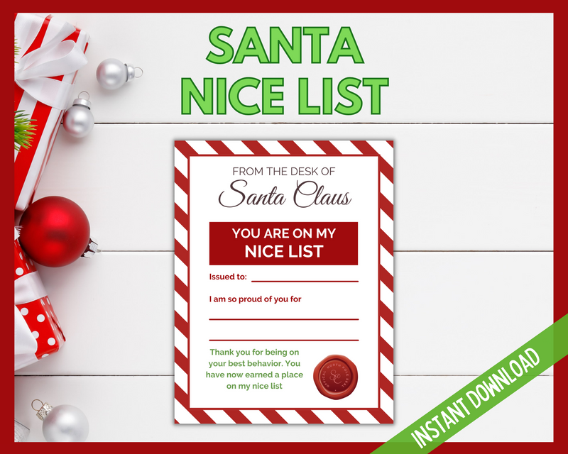 Santa Nice list Letter