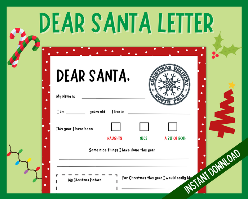 Letter to Santa, Christmas Santa Letter, Red and white
