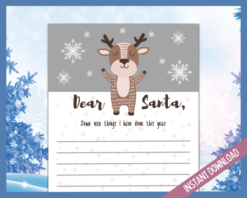 Cute Reindeer Dear Santa Letter