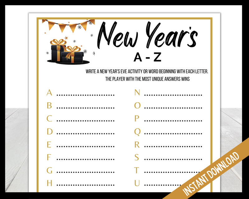 New Years Eve A-Z Game Printable