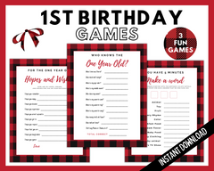 Buffalo Plaid First birthday Games Bundle