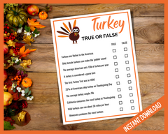 Thanksgiving Turkey True or False Game