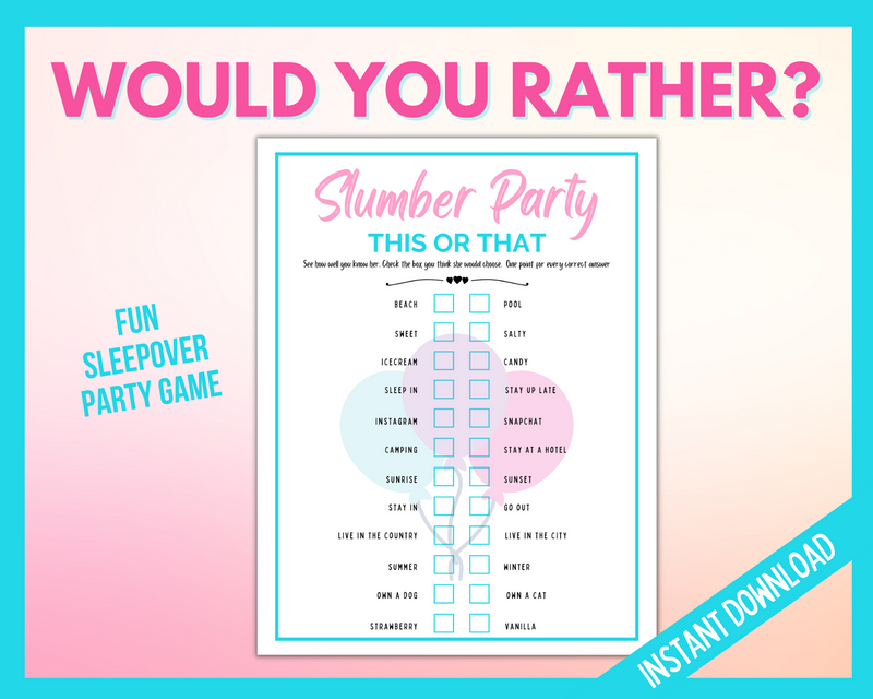 Slumber Party Printable Game