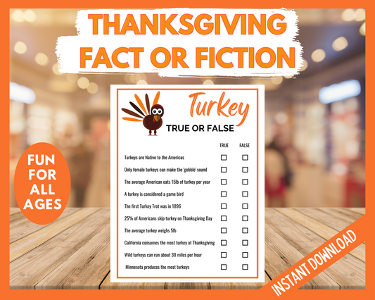 Thanksgiving Turkey True or False Game