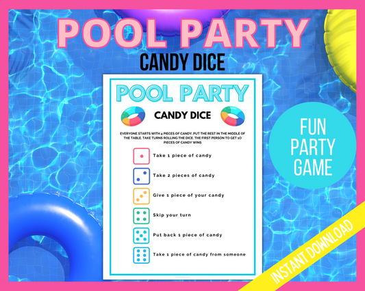 Pool Party candy Dice Printable