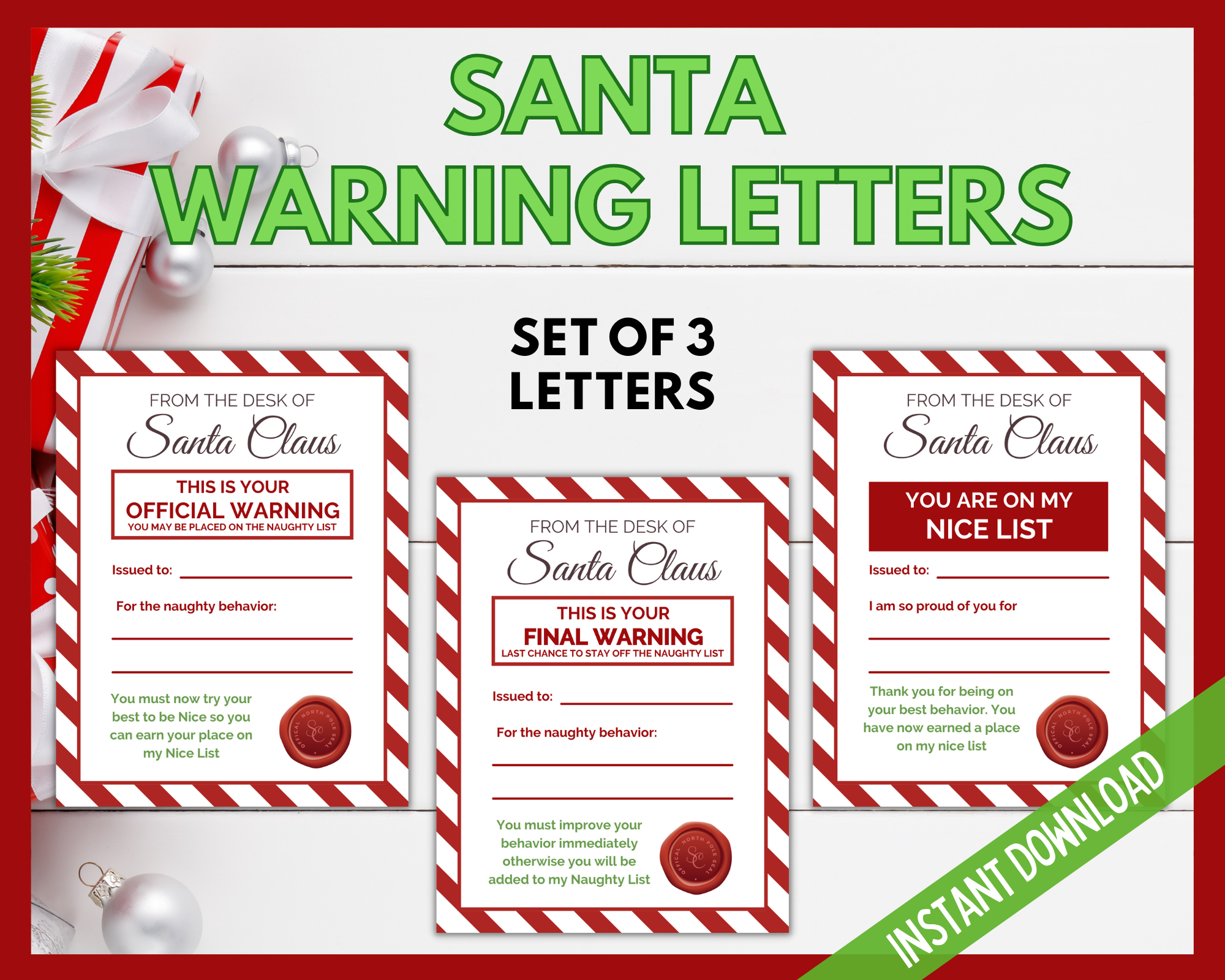 Santa Warning Letter Set