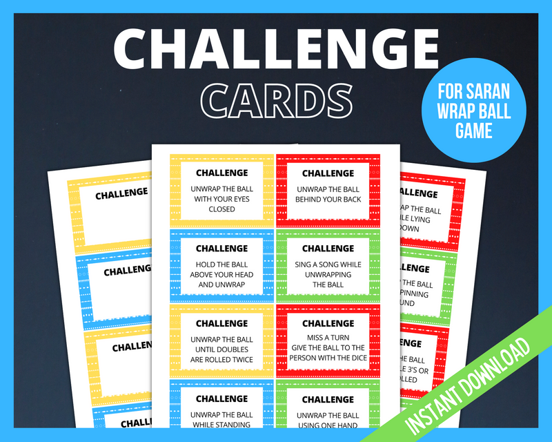Saran Wrap Ball Game Challenge Cards