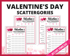 Valentines day Scattergories printable Game