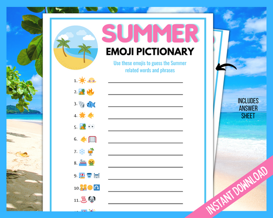 Summer Emoji Pictionary Game Printable