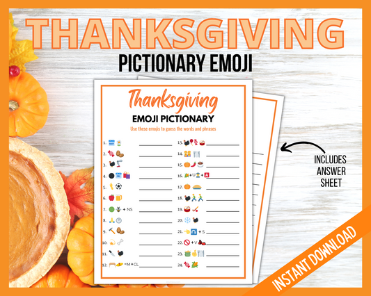 Thanksgiving Emoji Pictionary printable Game