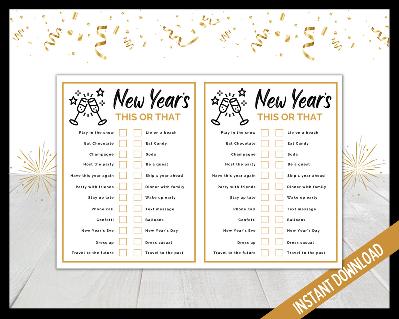 New Year's Eve printable Would You Rather Game