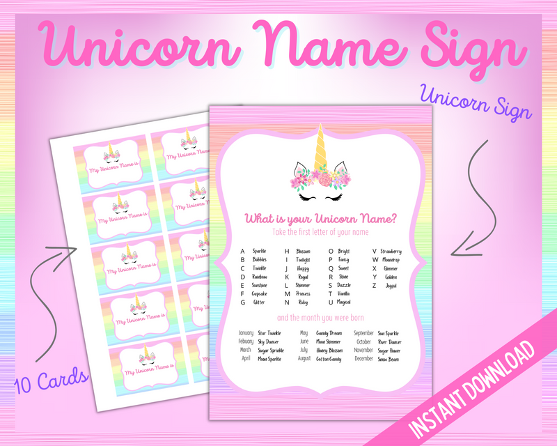 Unicorn Name Sign Printable