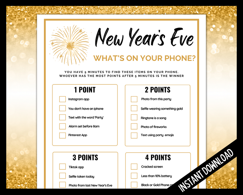 New Years Eve What's on your phone printable game