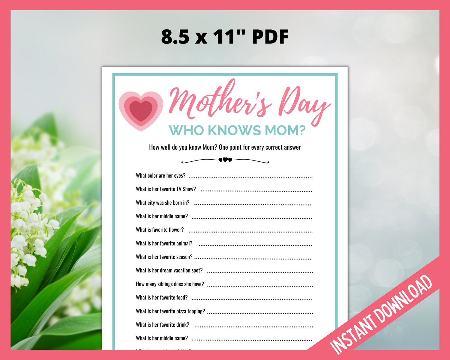 Mother's Day Printable Game