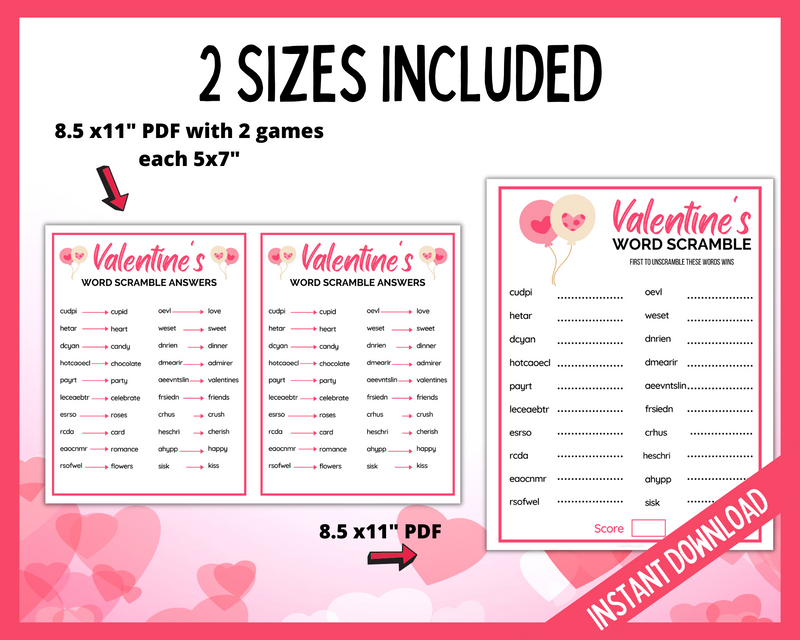 Valentine's Day Word Scramble Printable Game