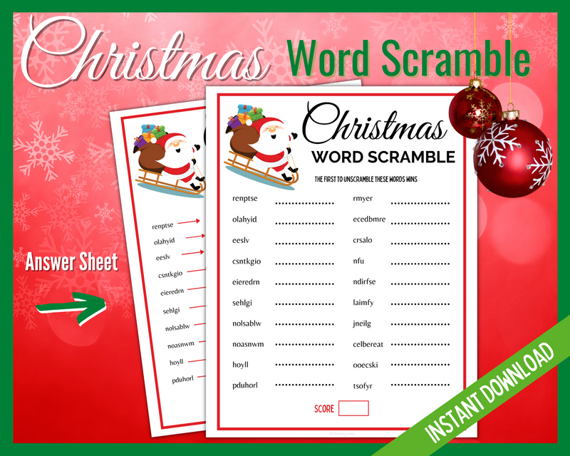 Christmas Word Scramble printable Game