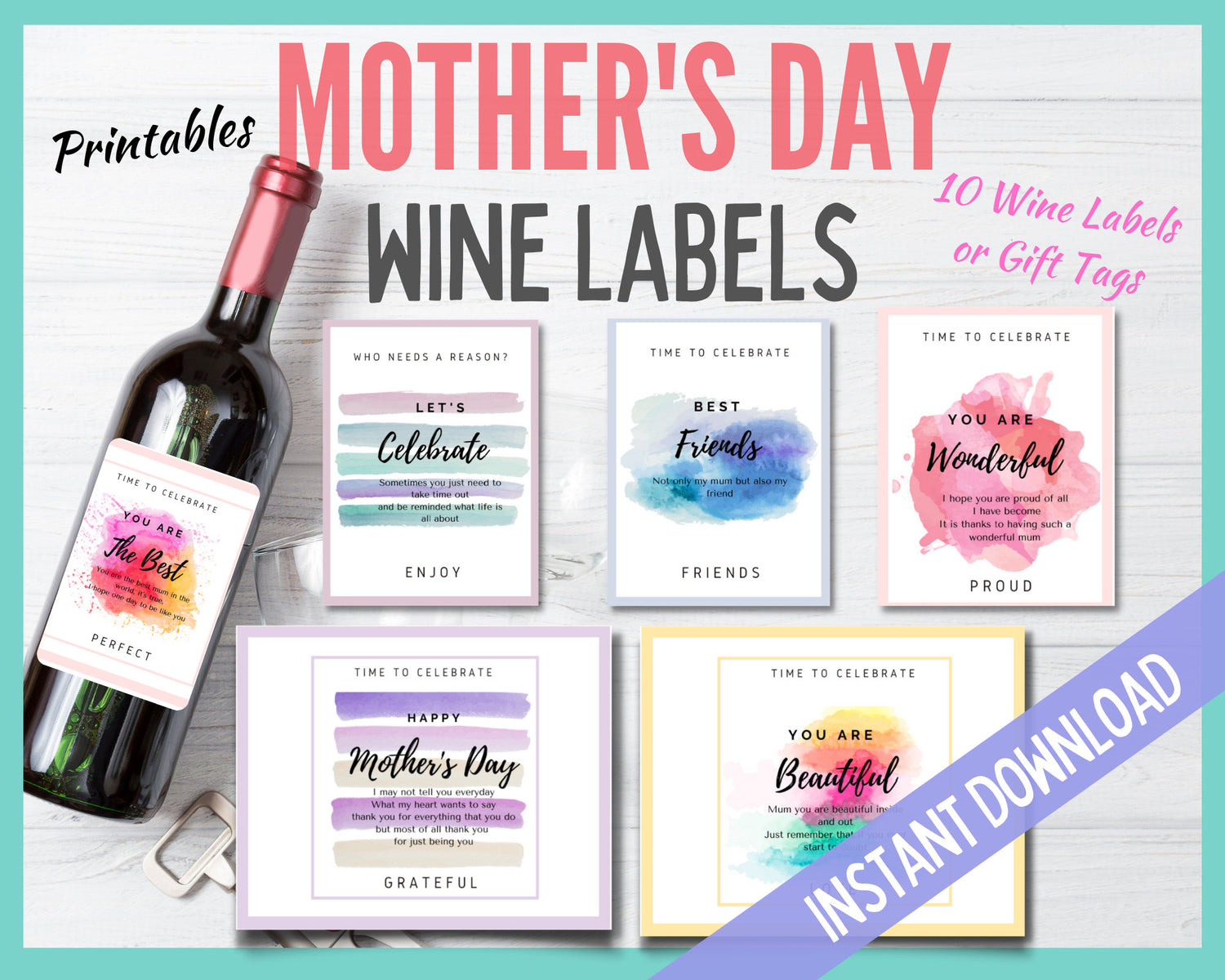 Mothers day printable wine labels and gift tags