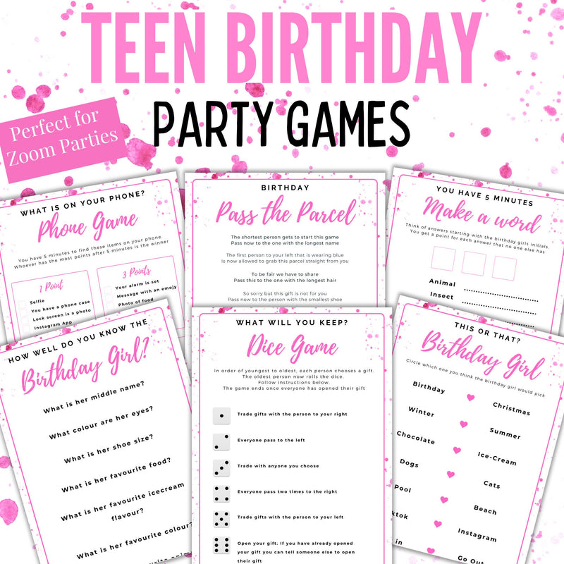 Teen Party Games - Pretty Pink theme