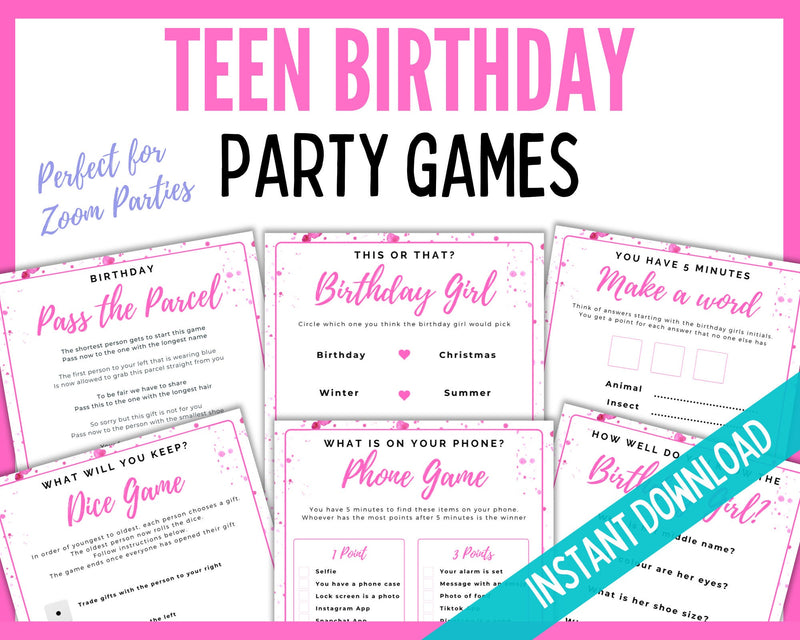 Teen Party Games - Pretty Pink theme