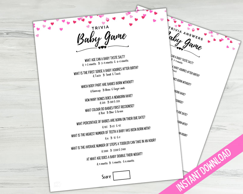 Baby Shower Trivia Game - Pink