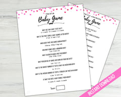 Baby Shower Trivia Game - Pink
