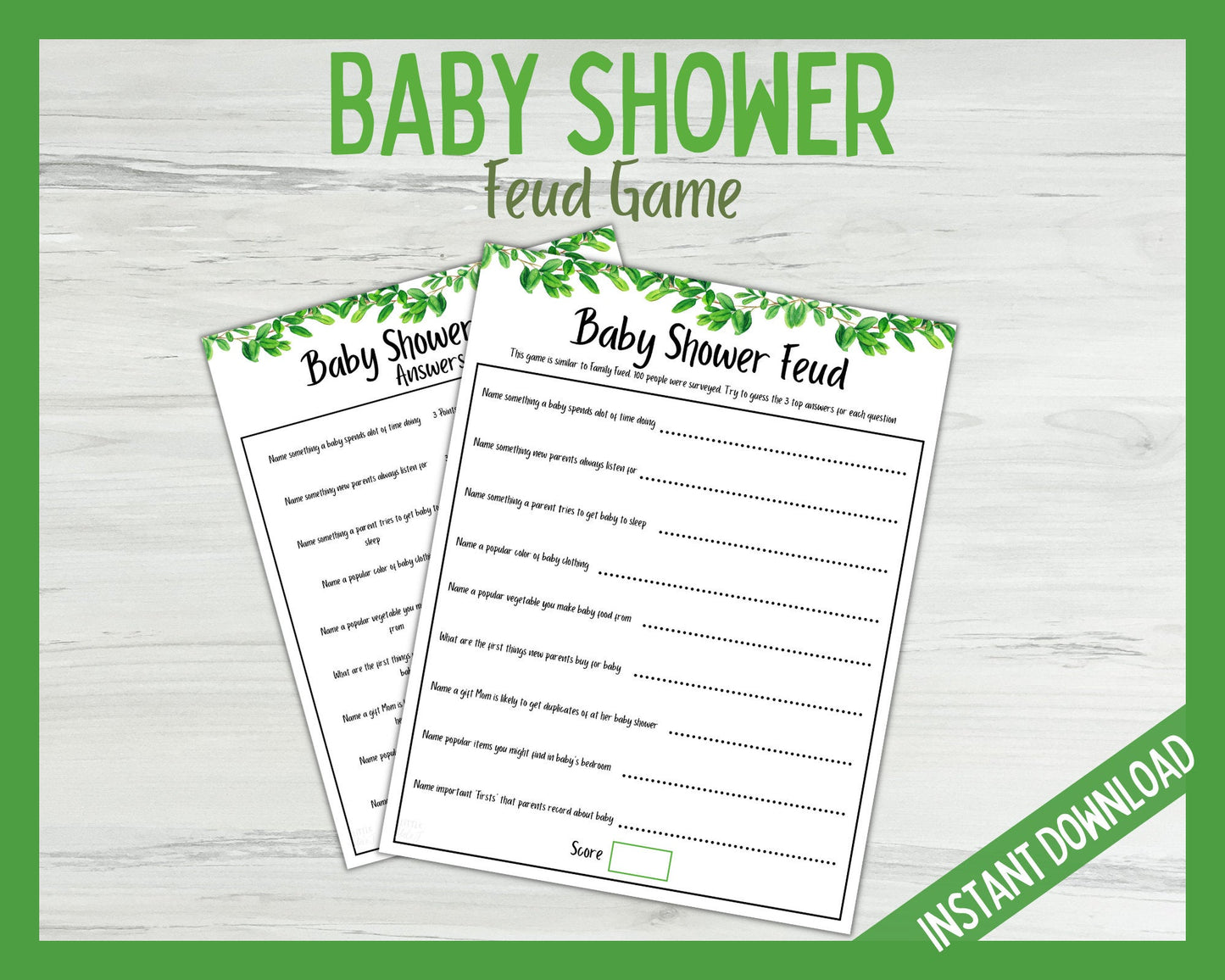 Baby Shower Feud Game - Green