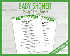 Baby Shower Trivia Game - Green