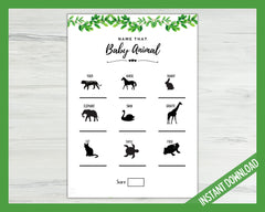 Baby Shower Animal Game - Green