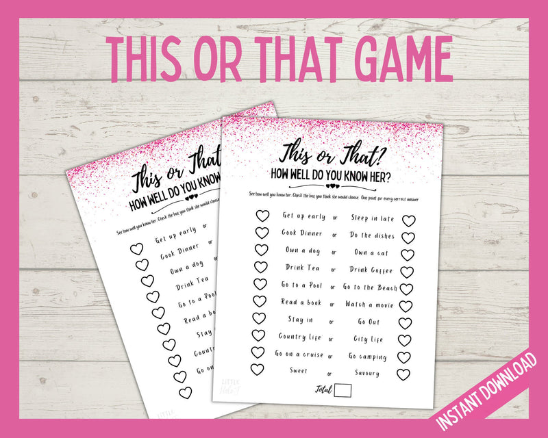 This or That Birthday Party Game - Pink