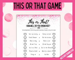 This or That Birthday Party Game - Pink