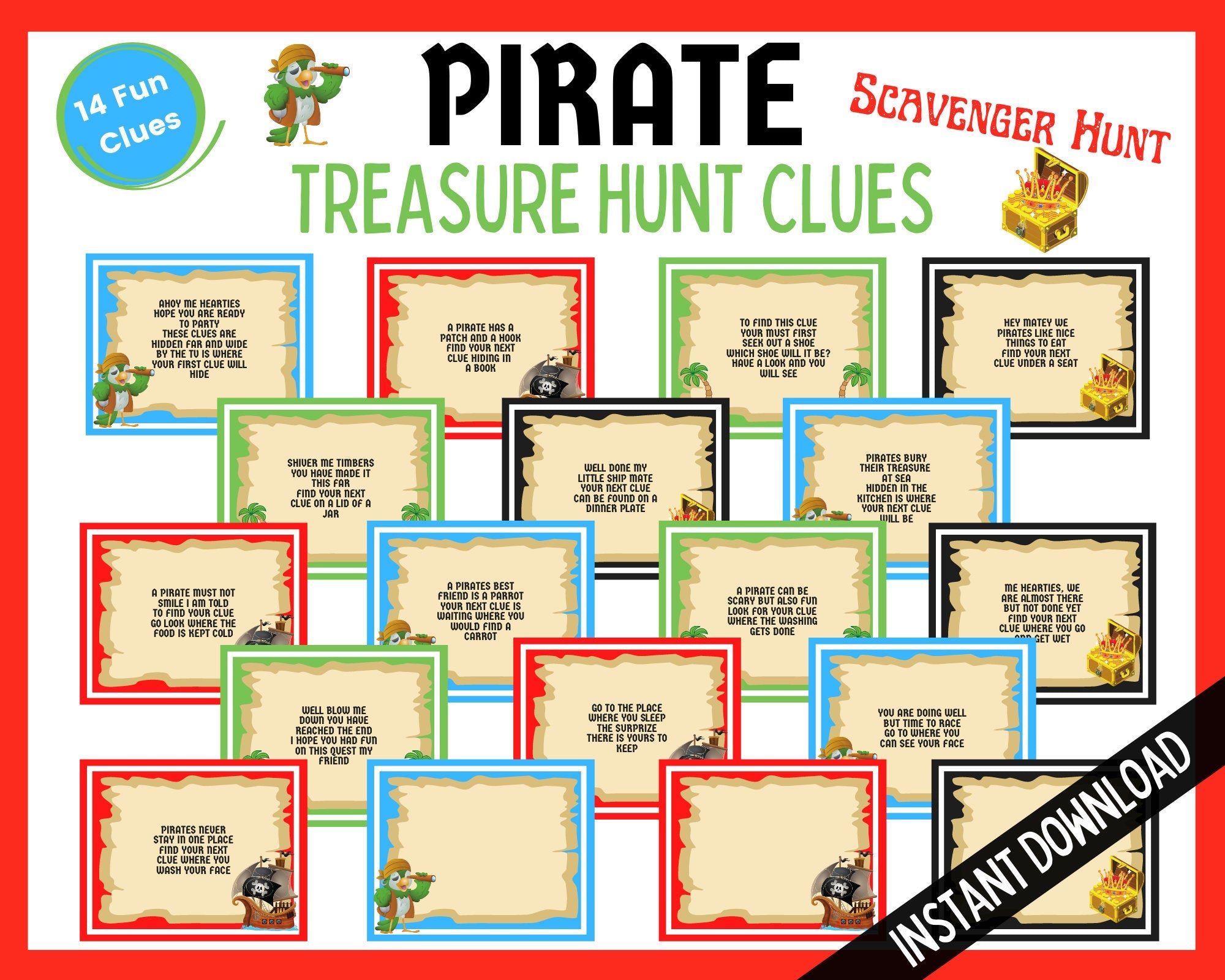 Pirate treasure hunt clues. Scavenger hunt clues. Personalise -   Portugal