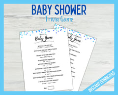 Baby Shower Trivia Game - Blue