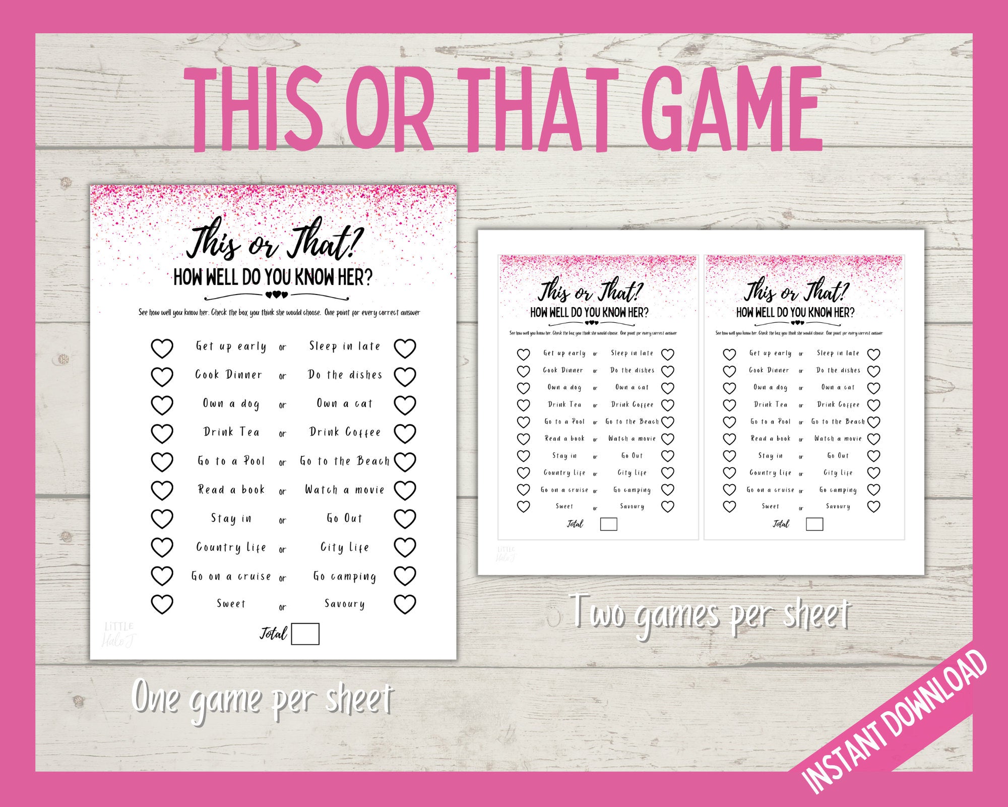 This or That Birthday Party Game - Pink | LittleHaloJ